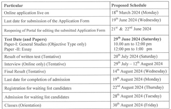 Jamia Millia Islamia RCA Civil Services Coaching Program 2024-2025 Schedule