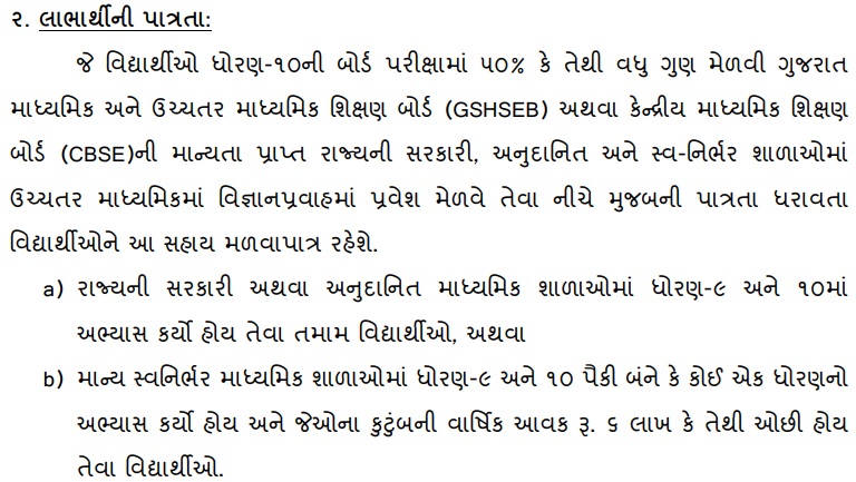 Gujarat Namo Saraswati Vigyan Sadhana Yojana Eligibility