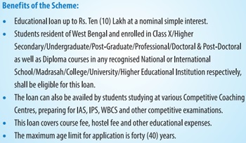 West Bengal Student Credit Card Scheme Benefits.